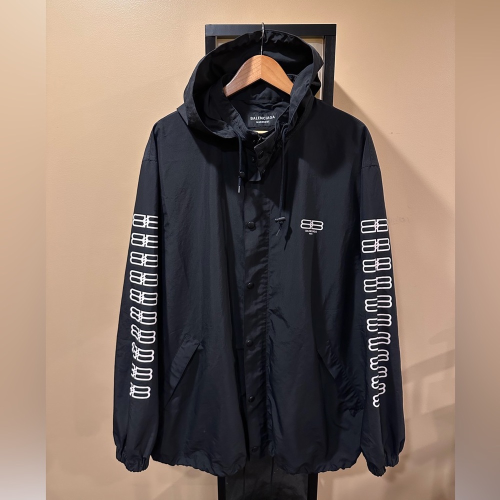 Balenciaga Double BB Icon Paris Arm Print Coaches Black Zip Jacket